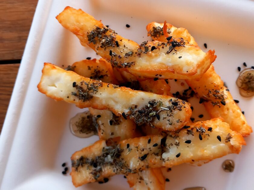 Halloumi Fries with minted honey drizzle